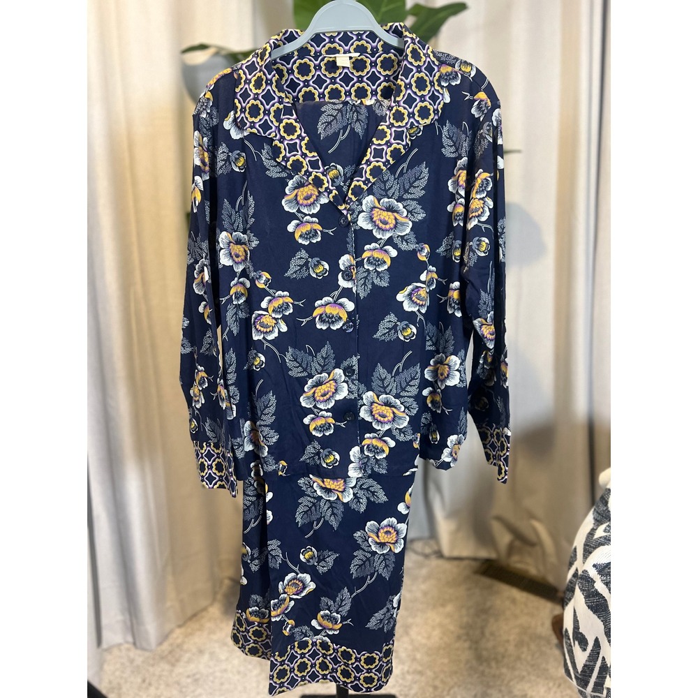Vera Bradley Women XXL Navy Blue Floral Long Sleeve Pajama Set 2pc Loungewear